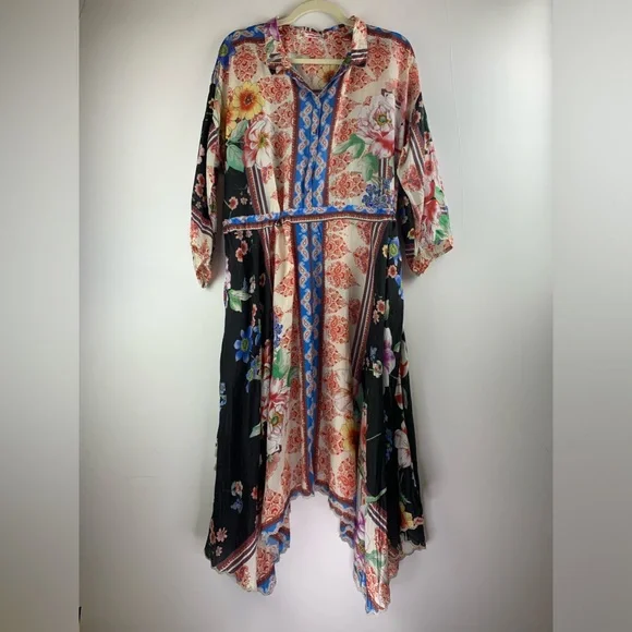 Johnny Was Black and Blue Asymmetrical Tie Front Sundress - Picture 2 of 16